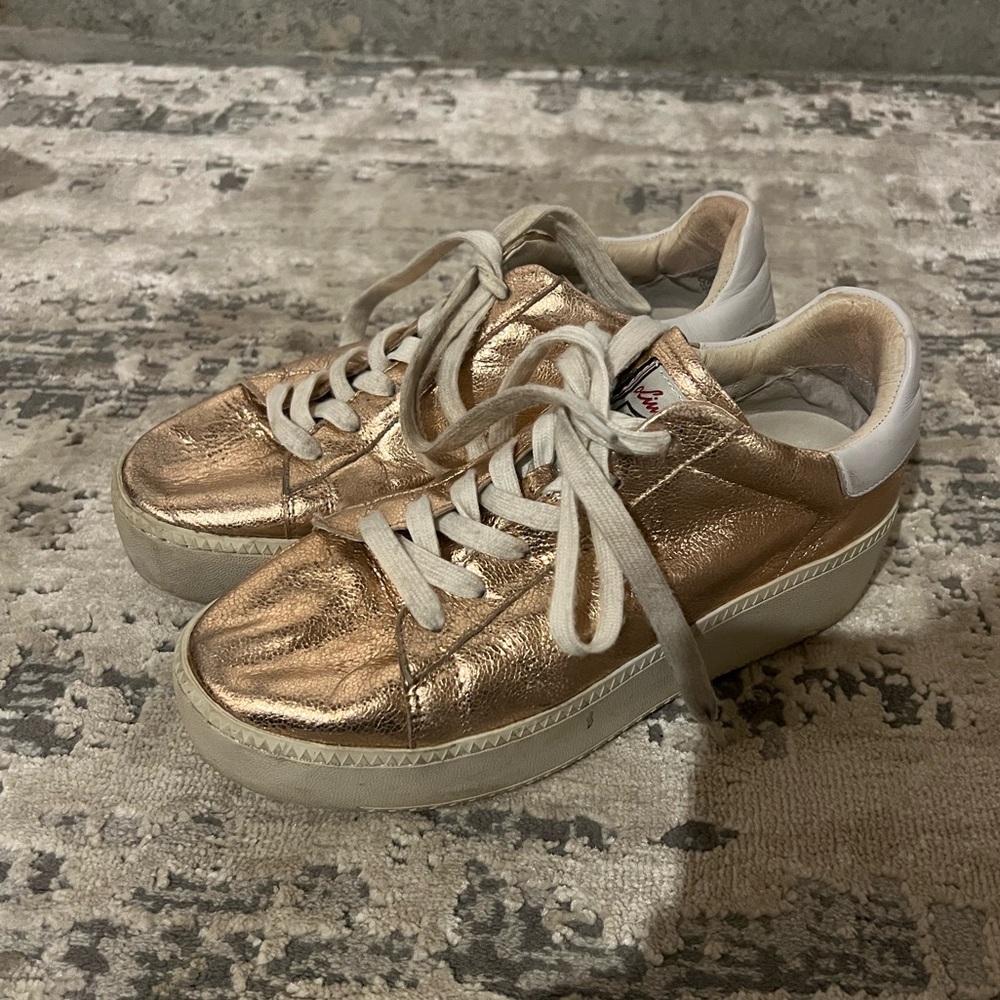 Ash Rose Gold Leather Lace Up Platform Sneakers Size 39 EU